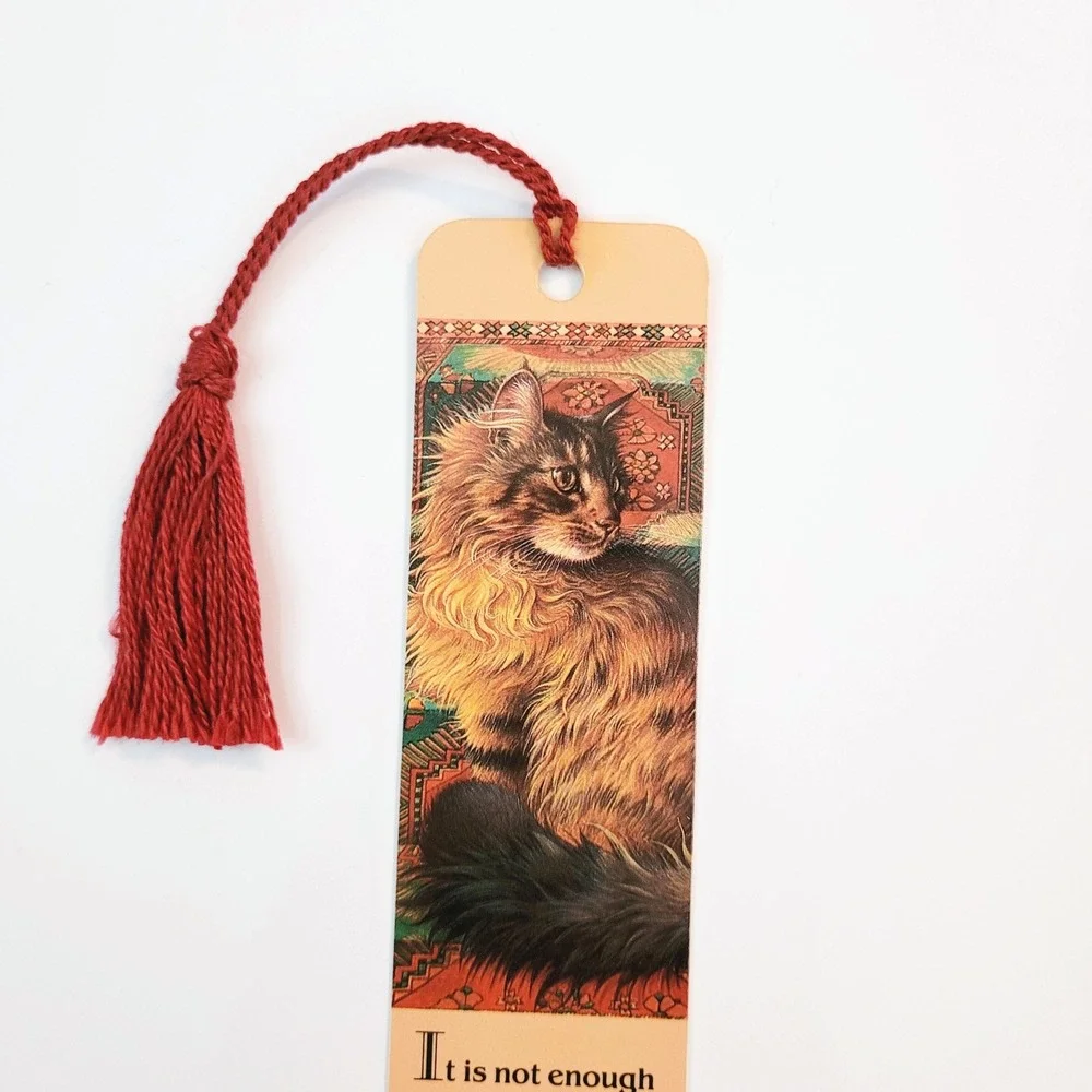 Vintage 90s Ivory Cats Bookmark Ruskin on Stairs 1990 Lesley Anne Antioch H-1295
